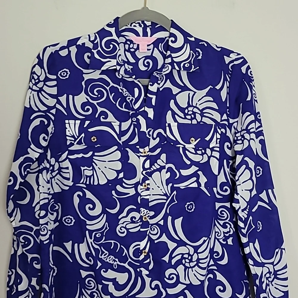 Lilly Pulitzer pullover shirt dress Sz XS Seahorse Beachy Vacation Resort - Picture 5 of 9
